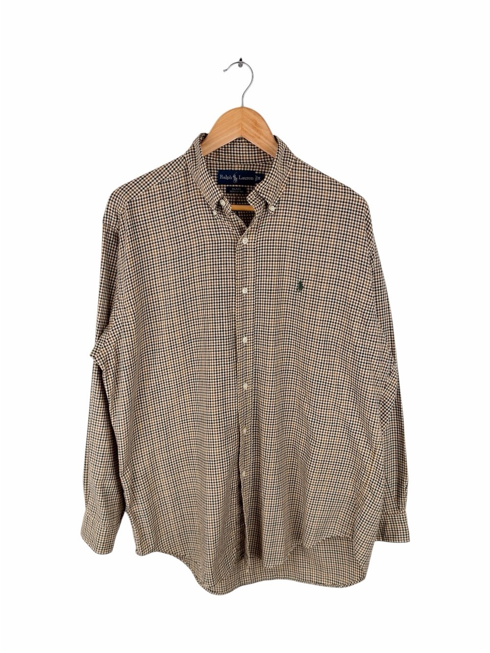 Ralph Lauren Blake Men’s Medium Button Up Shirt Brown Gingham Pony Logo Cotton - Picture 2 of 9